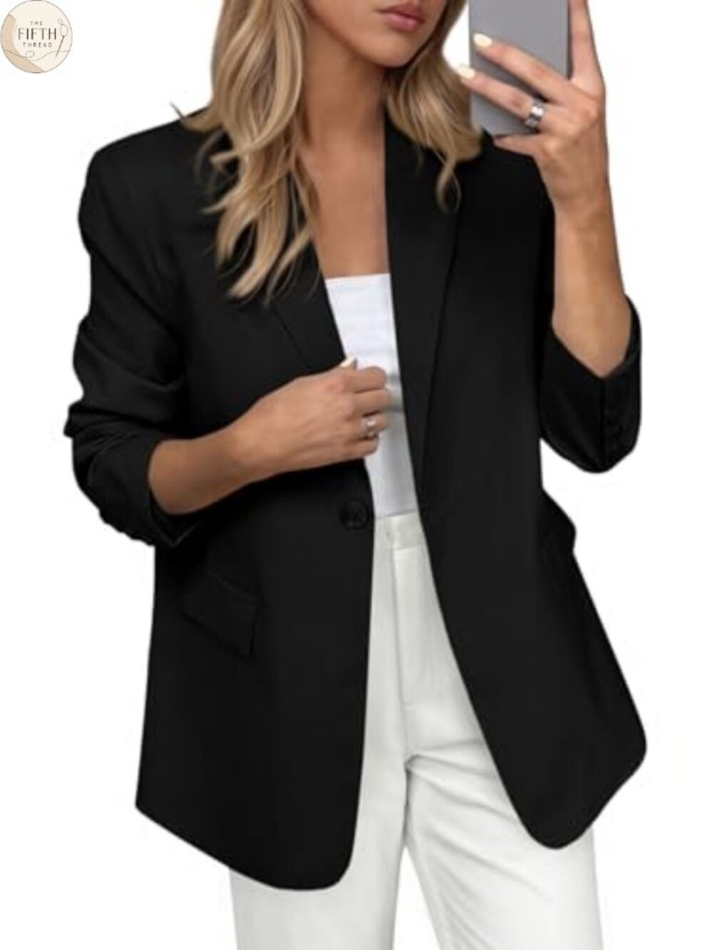 Women's Open Front Blazer Button Closure Business Casual Long Sleeve